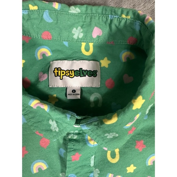 Tipsy Elves Button Up Shirt Mens L Green Lucky Charms St Patrick's  Leprechaun - Picture 2 of 8